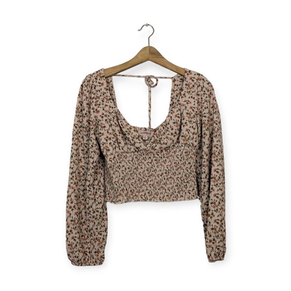 Bloomfield Floral Blouse XL Smocked Crop Long Sleeve Boho Cottagecore